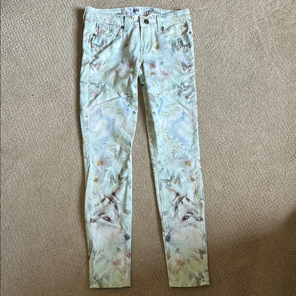PAIGE Verdugo Ultra Skinny Pants Floral Butterfly Swan Wolves